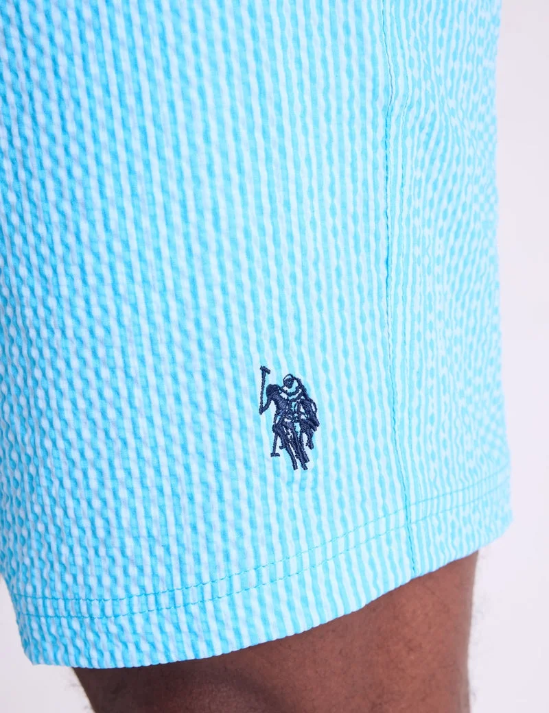 Мужские шорты для плавания U.S. Polo Assn. 7" Seersucker Stripe, бирюзовый — фото 4