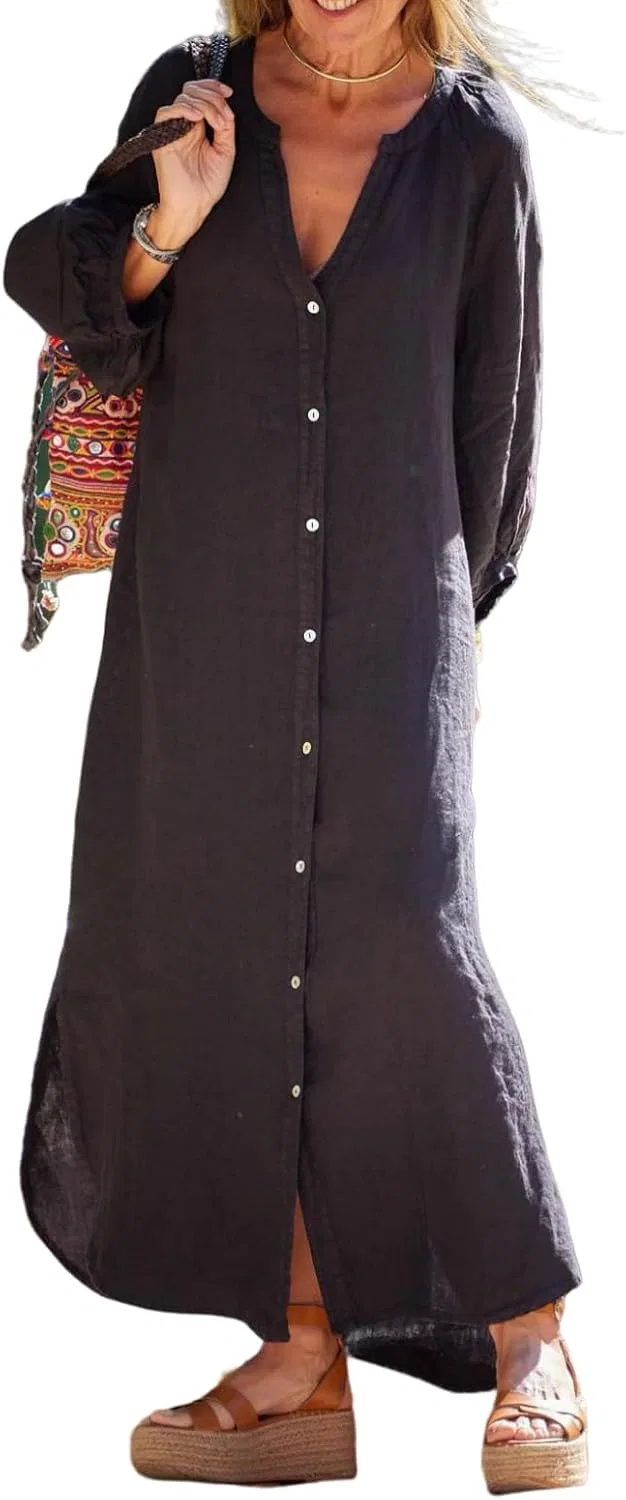 Женское свободное платье с V-образным вырезом, Black