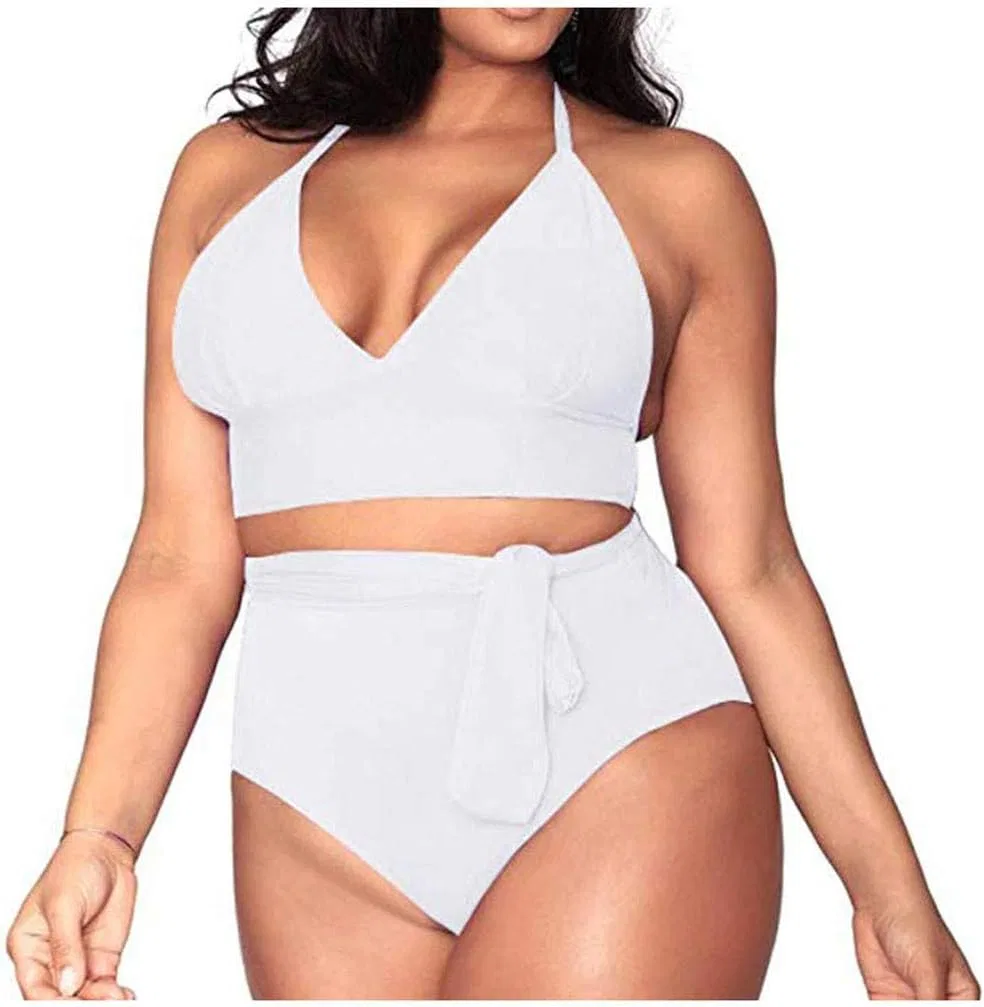 Женский купальный костюм с высокой талией Plus Size, White
