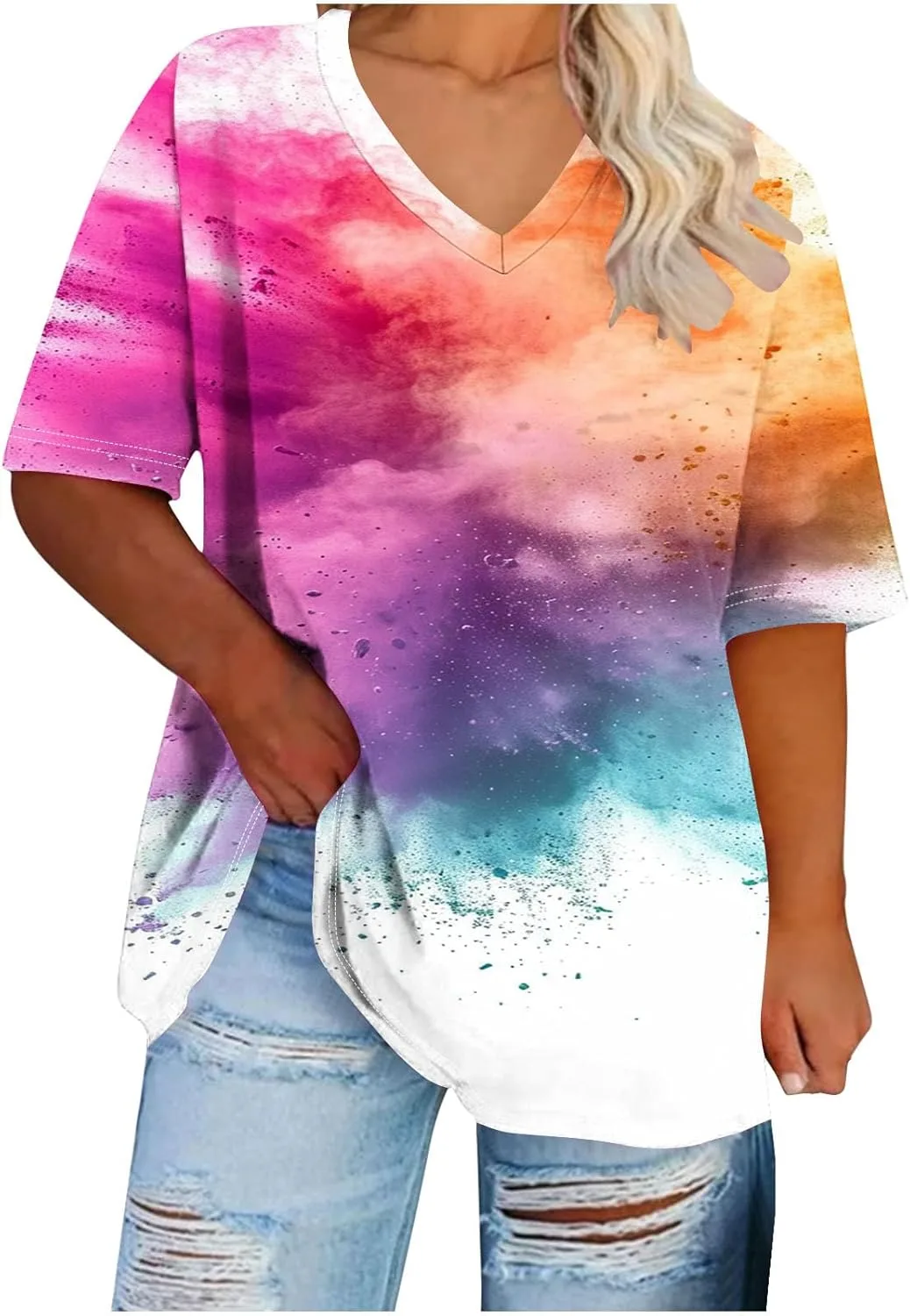 

Женская футболка Vintage с принтом, короткий рукав, V-образный вырез Smxrfitk