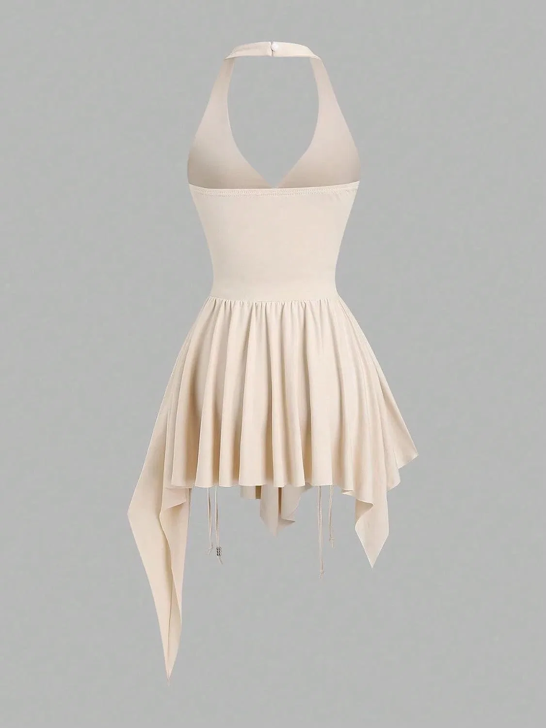 Женское повседневное платье с открытой спиной Asymmetric Waist Cinched, Apricot — фото 3