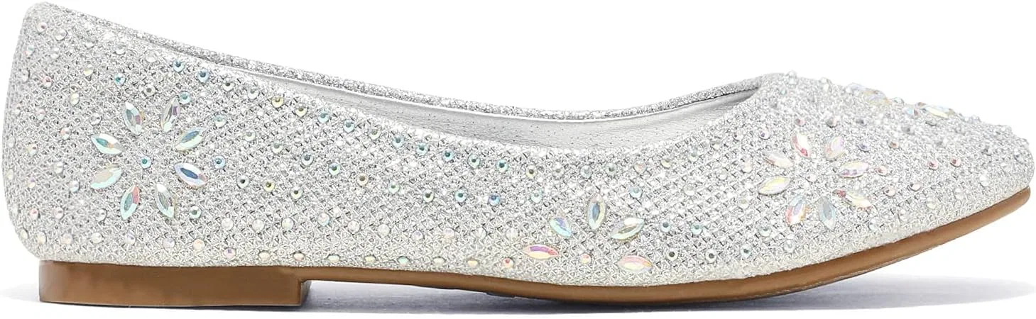 Детские балетки для девочек с блестками и стразами DREAM PAIRS, Nina Silver Glitter — фото 4