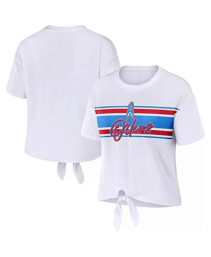 

Женская белая футболка Tennessee Titans Front Tie Retro WEAR by Erin Andrews