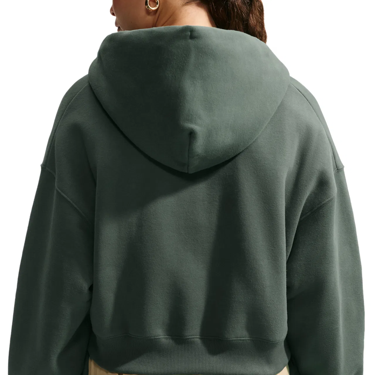 Женский худи с капюшоном, укороченное, на молнии, Nike Studio Fleece Mid-OS Crp FZ Hoodie, Nike, Camo Green Sail — фото 2