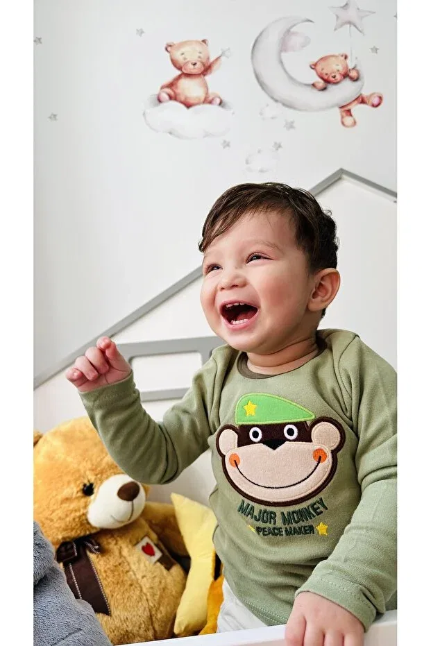 Детские свитшот для мальчиков с вышивкой Major Monkey Td Collection, Khaki