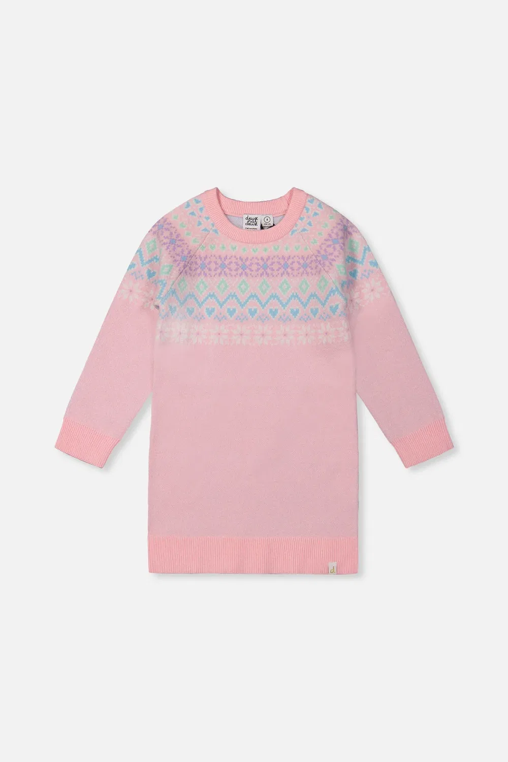 Детское платье из трикотажа с жаккардовой кокеткой Après-Ski Deux par Deux, Light Pink