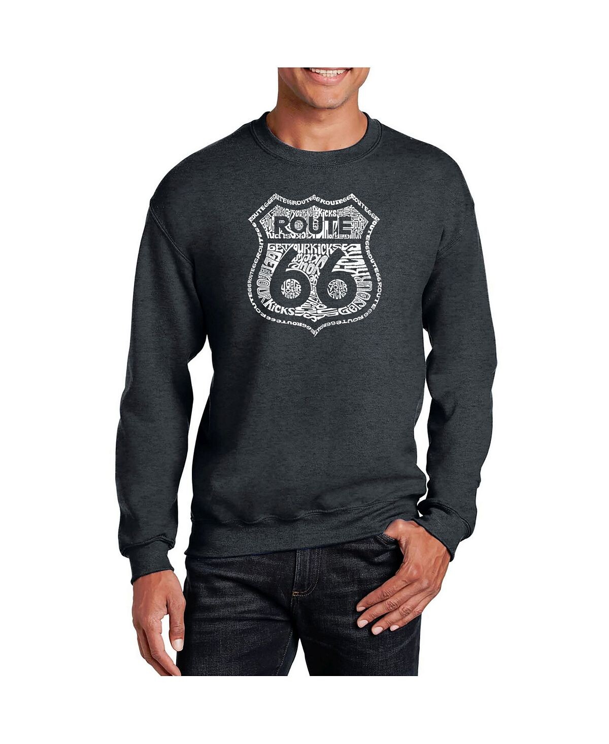 

Мужская толстовка с круглым вырезом get your kicks on route 66 с надписью word art LA Pop Art, серый