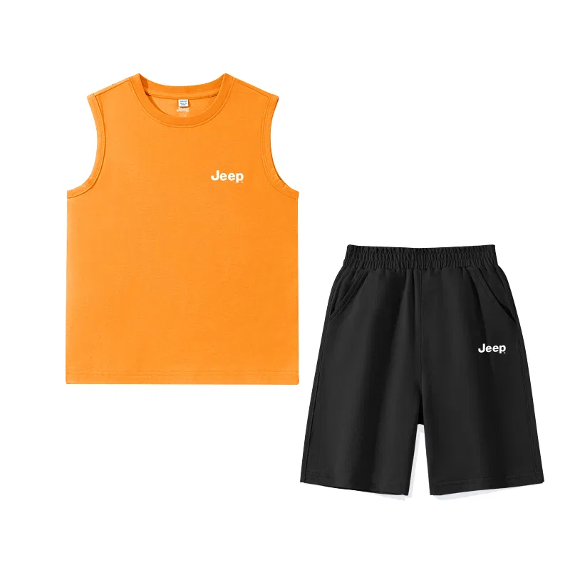 Детский спортивный комплект с принтом, модель Cuban Collar Thin, Jeep, Orange/E White Label Silicone K-Black/E White Label Silicone K
