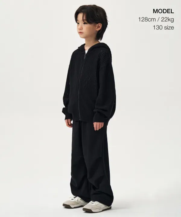 Вязаная кофта на молнии, капюшон, черный, Musinsa Standard Kids — фото 2