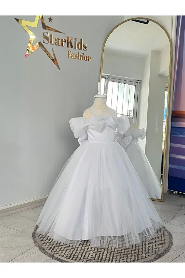 Детское платье для девочек с длинным рукавом Star Kids, White — фото 3