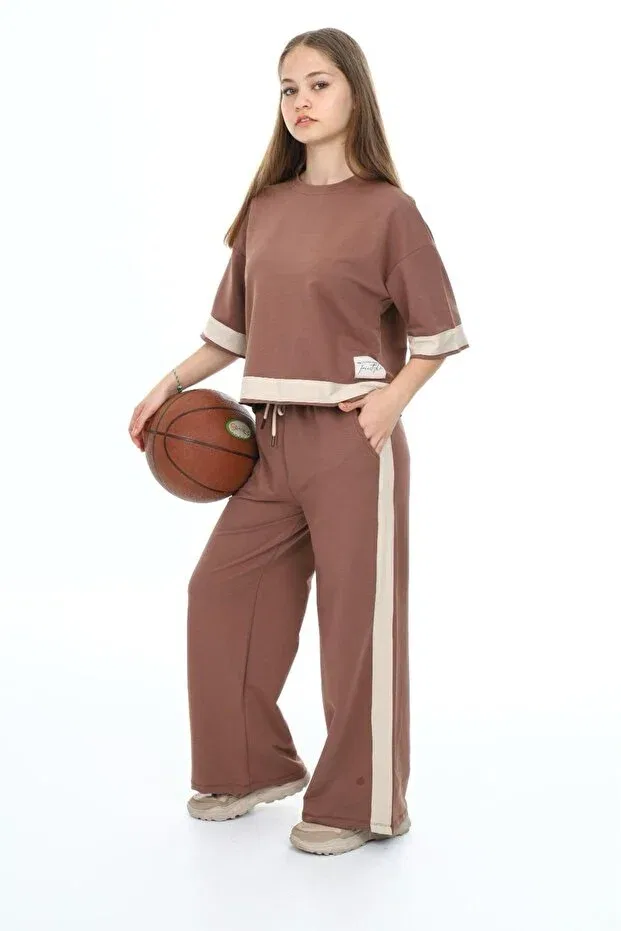 Детский комплект из футера для девочек оверсайз Asortik Kids, Brown