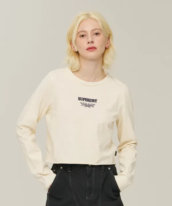 Футболка с длинным рукавом, выбеленная, Superdry, кремовый
