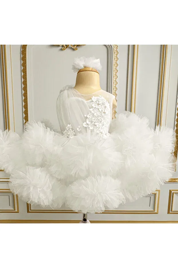 Детское платье для девочек с воланами Ilknur Karaca Design, White