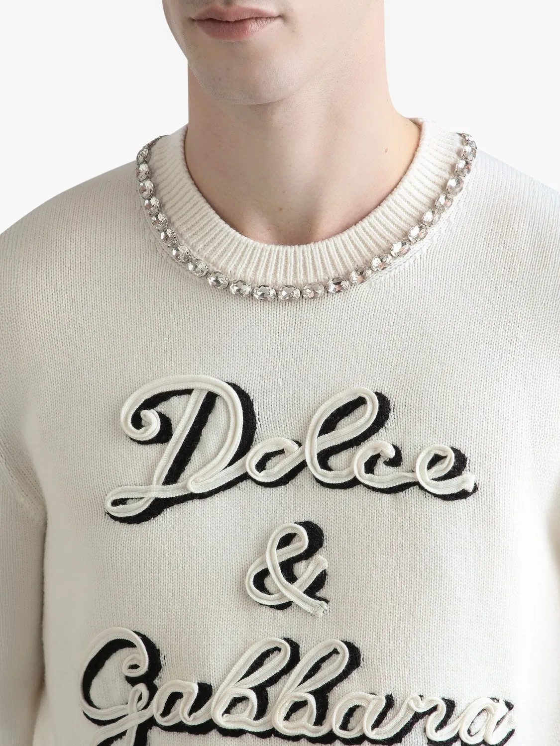 Свитер с украшенным логотипом Dolce & Gabbana, белый — фото 4
