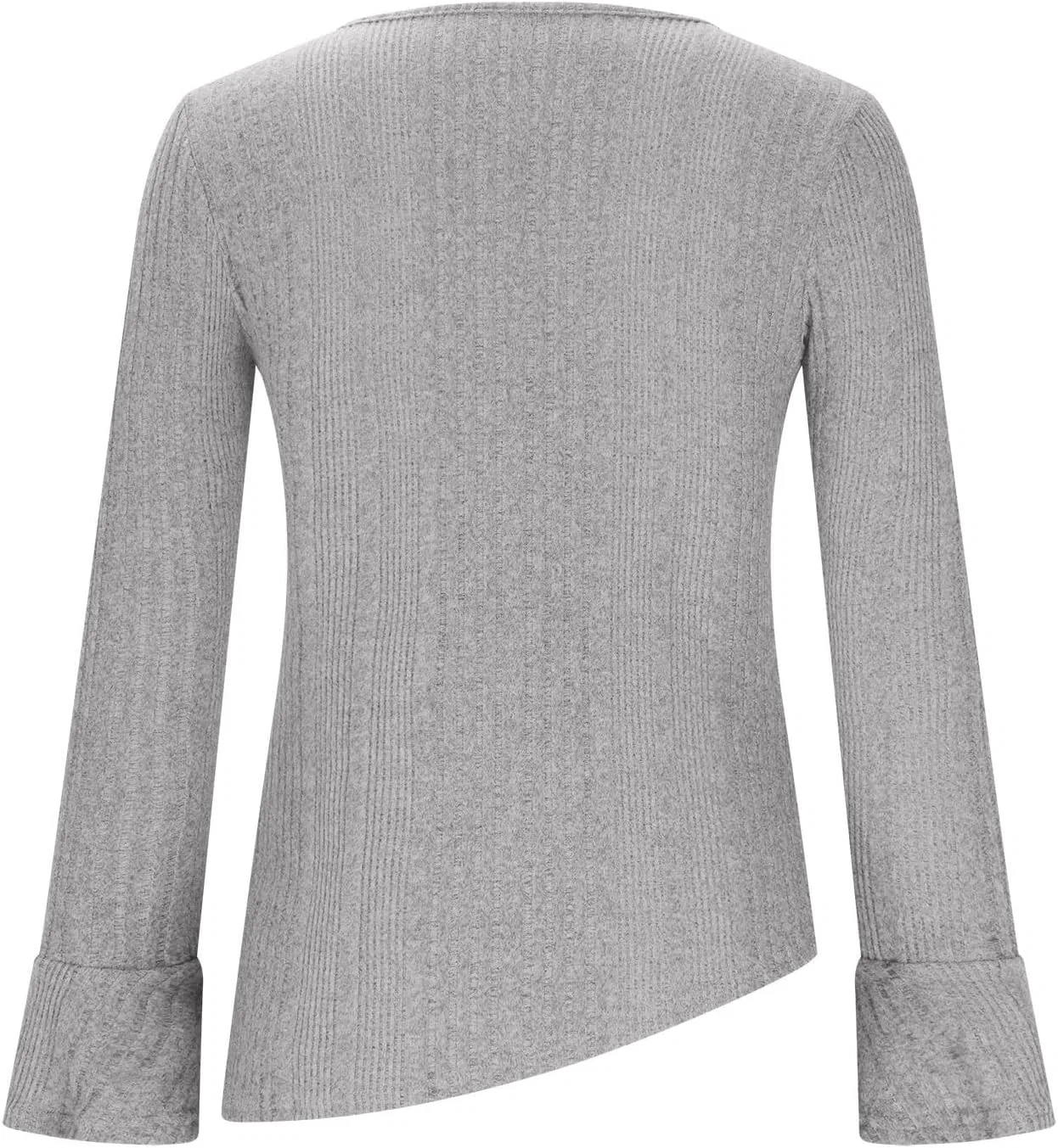 Женский свитер с асимметричным вырезом и разрезом, Ribbed Knit, серый — фото 4