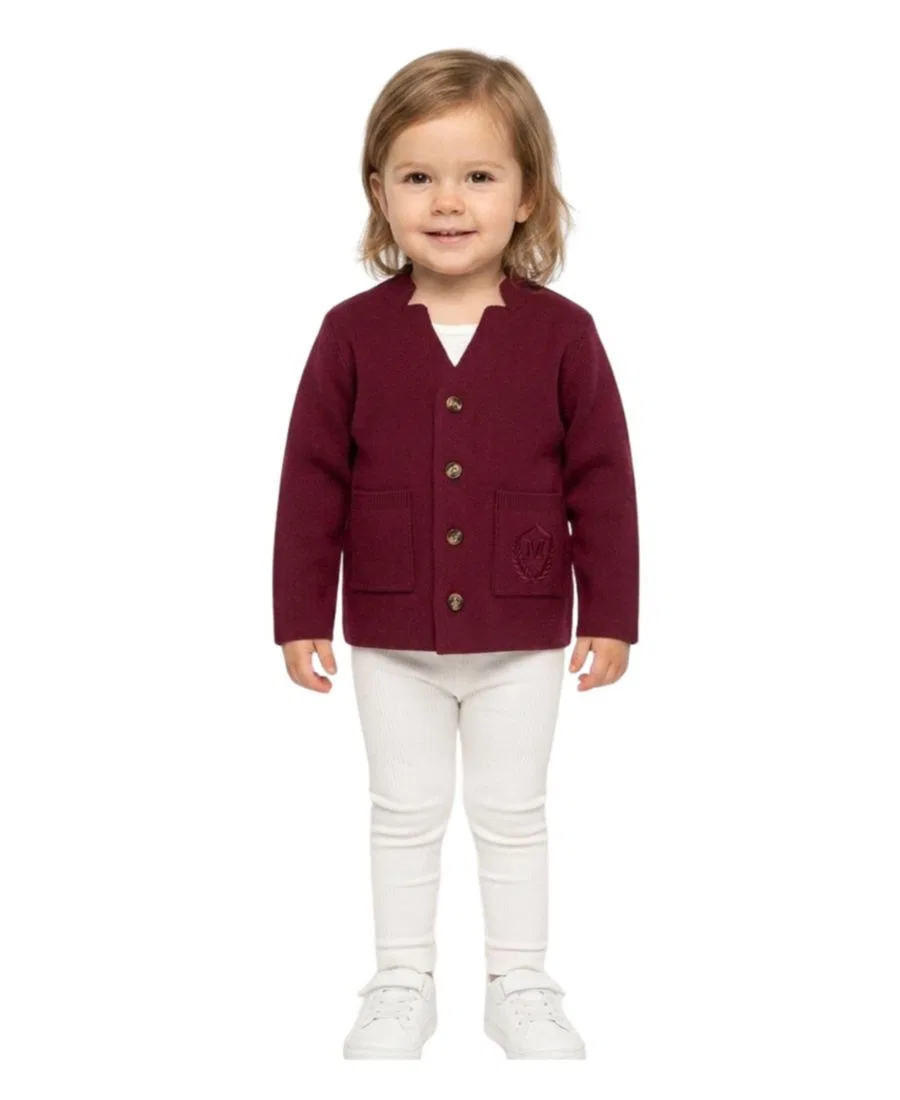 Детский кардиган из хлопка с воротником-поло и эмблемой MeMoi, Burgundy — фото 3