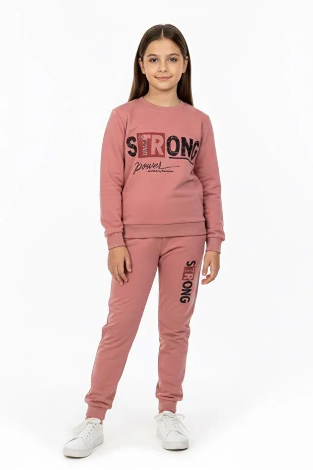 Детский спортивный костюм для девочек с принтом Strong Motif Mnk Baby&Kids, Rose Dry — фото 3