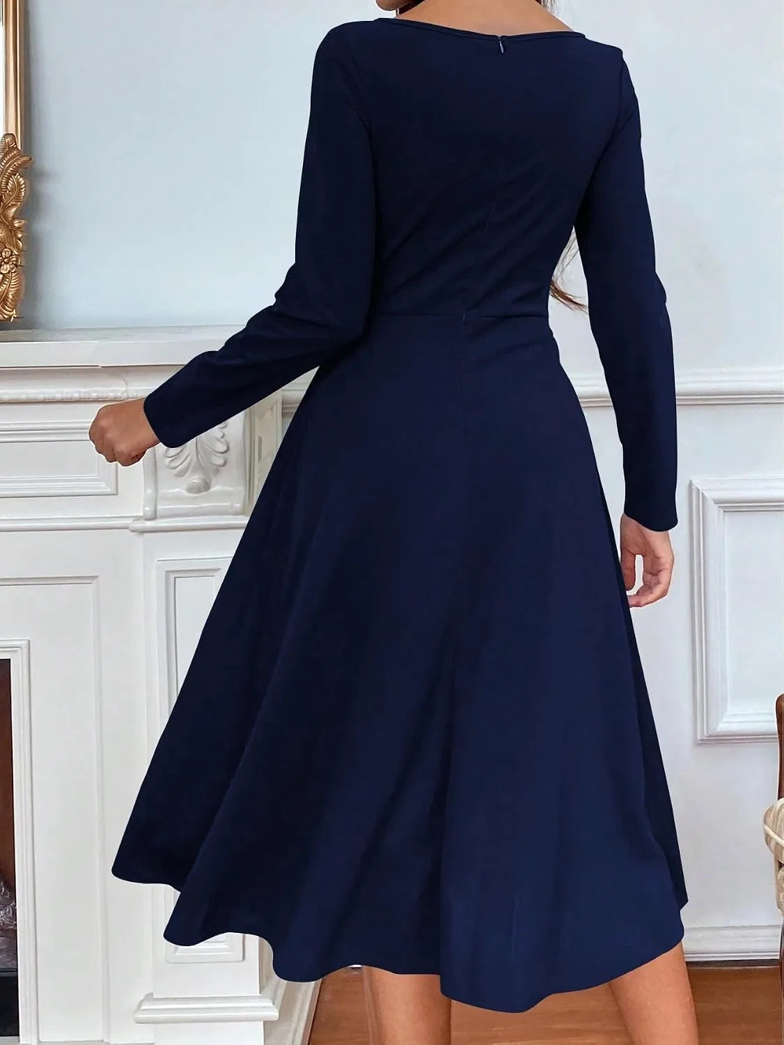 Женское элегантное платье миди с высокой талией, Navy Blue — фото 2