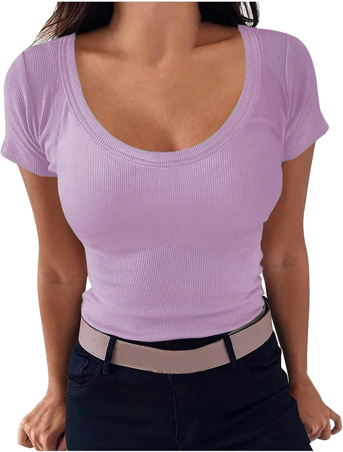 Женская футболка ribbed crew neck racerback slim fitted, Purple
