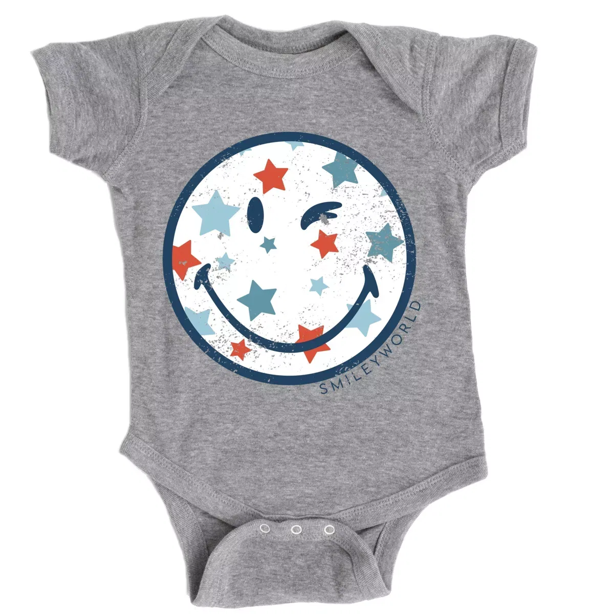 Детское боди с коротким рукавом с принтом SmileyWorld Patriotic Star Wink The Juniper Shop, Heather Grey