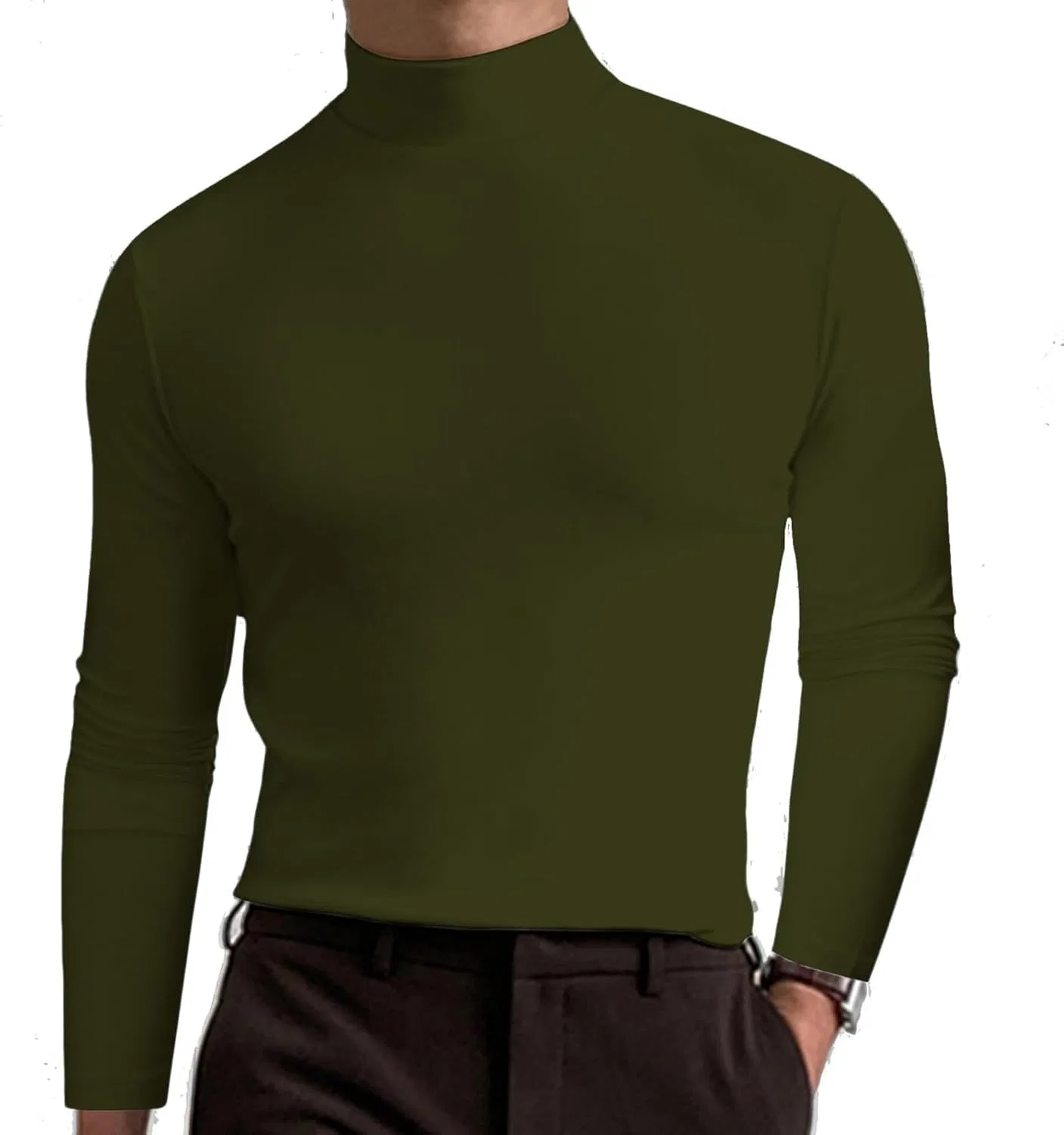 Мужская облегающая футболка с высокой горловиной, Army Green