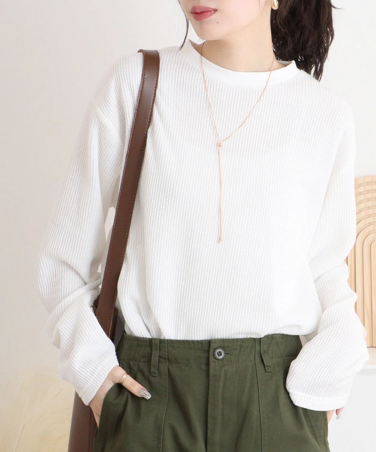 Детская футболка с длинным рукавомиз рибаны, модель Rib knit long sleeve T-shirt FUNALIVE, White — фото 4