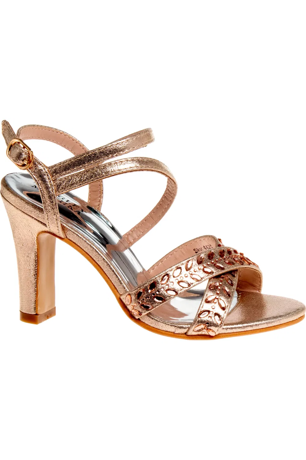 Сандалии детские на каблуке со стразами Badgley Mischka, Rose Gold