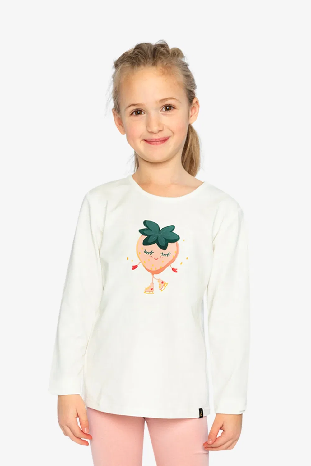 Детская футболка для девочек с длинным рукавом с принтом Strawberry Deux par Deux, Off-White — фото 2