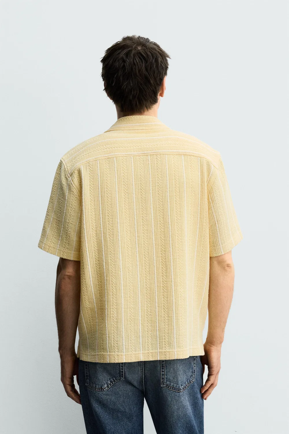 Рубашка из жаккарда в полоску, стандартного кроя ZARA, Yellow — фото 3
