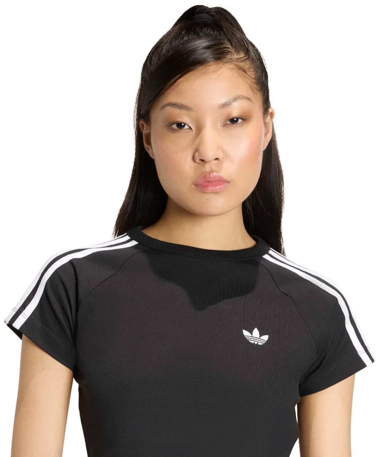 Женская футболка с U-образным вырезом облегающего кроя SST Baby Tee Adidas, Black — фото 2