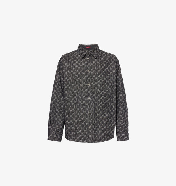 

Двусторонняя утепленная рубашка свободного кроя из хлопка Gucci, серый