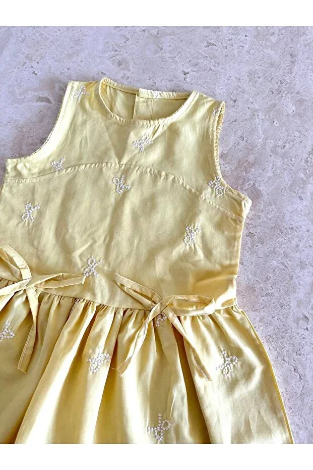 Детское платье для девочек хлопковое Female child bow detail woven cotton poplin fabric dress holiday Arbi Kids, Sarı
