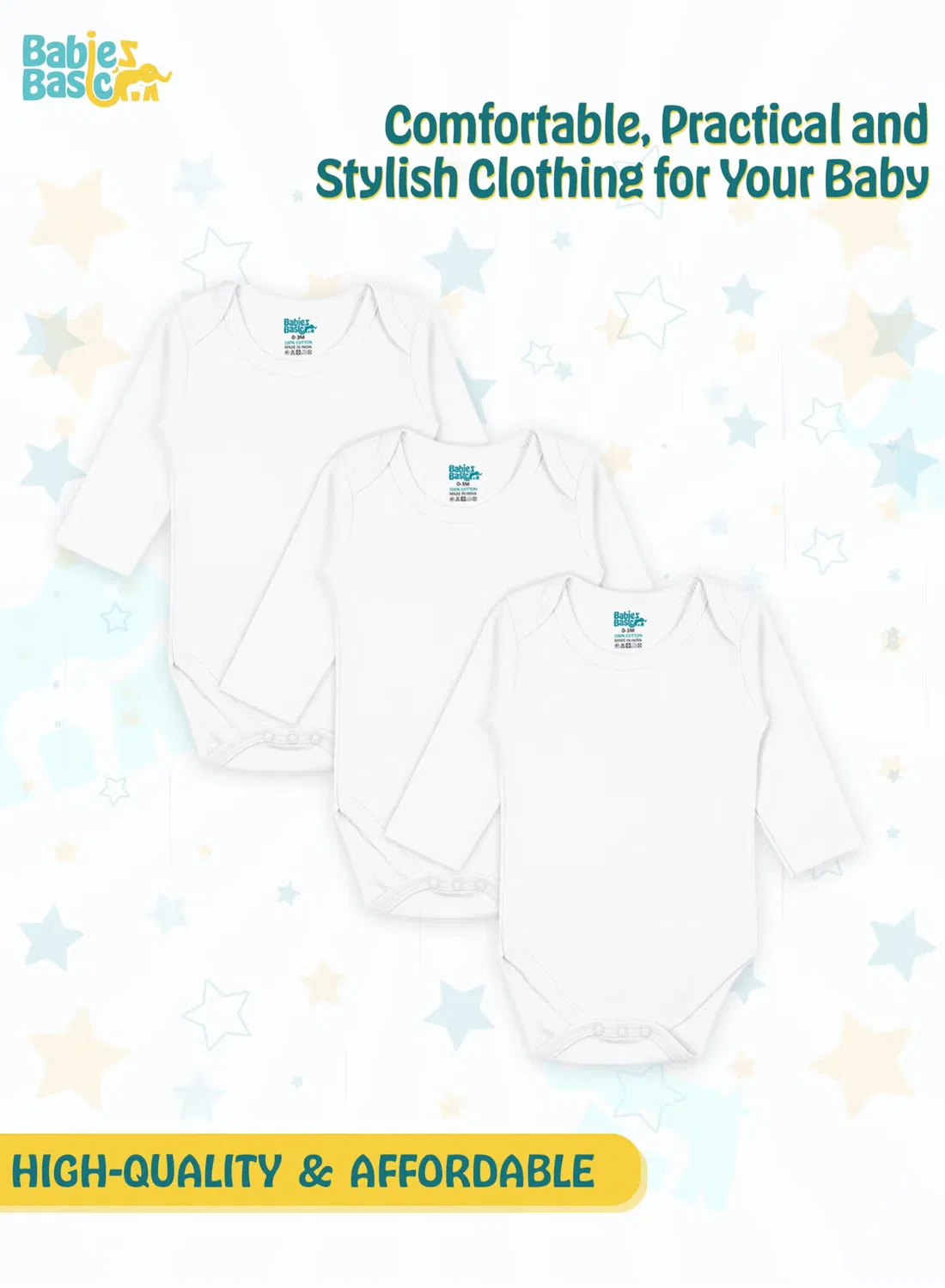 Боди-комбинезон с длинным рукавом, комплект из 3 штук, Babies Basic, белый — фото 2