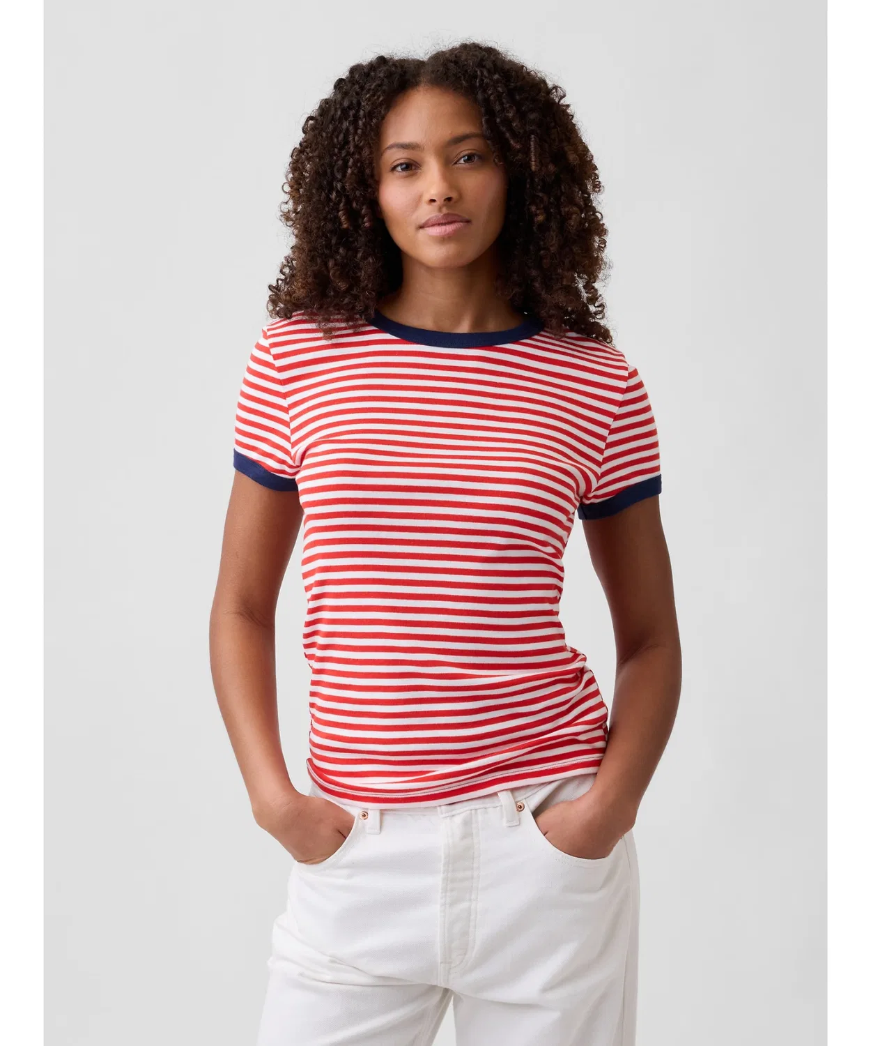 Женская футболка с длинным рукавомModern Rib GAP, White/Navy — фото 4