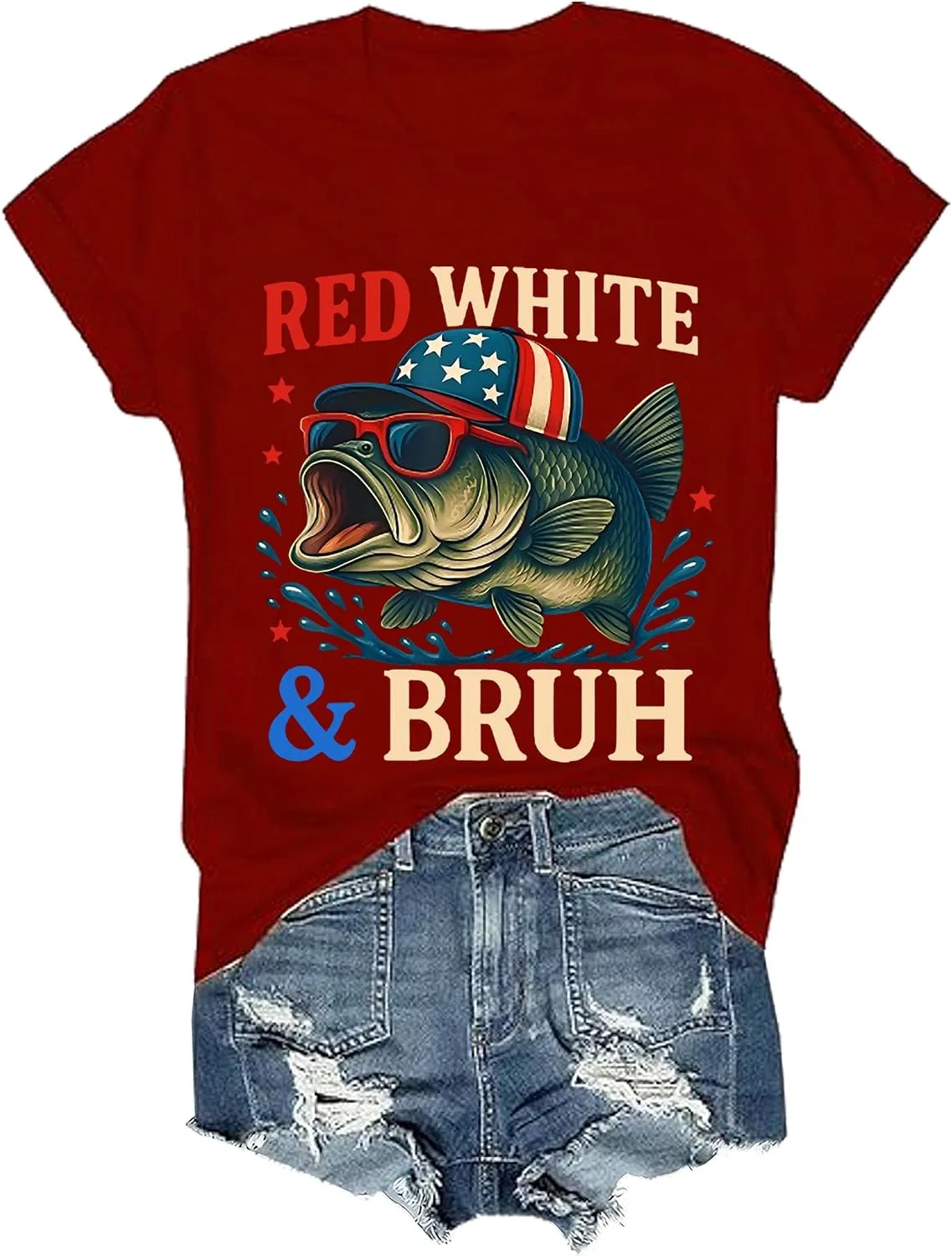 Женская футболка с принтом Red White and Bruh, Claret