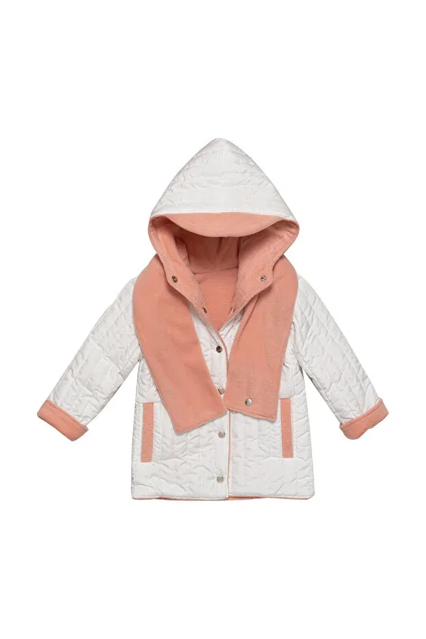 Детское зимнее пальто для девочек стеганое с капюшоном Quilted Fleece Lined Scarf Coat Petit Boom, Pink