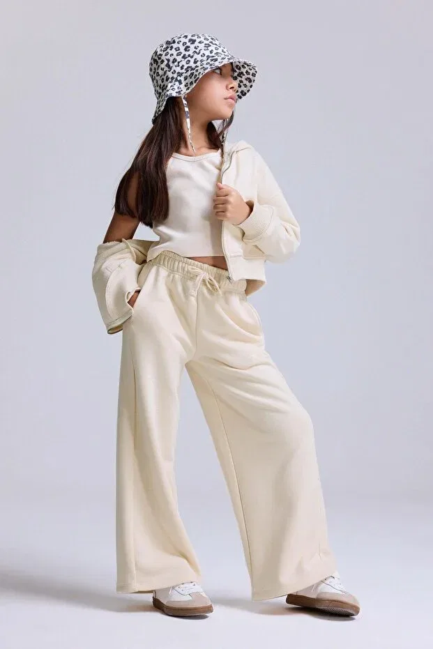 Детские спортивные штаны для девочек широкие с карманами Unrivaled Wide Leg Jogger Babokah, Cream