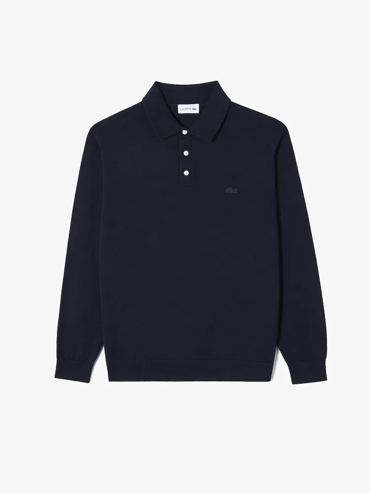 Свитер мужской поло Lacoste, 100% шерсть, темно-синий — фото 4