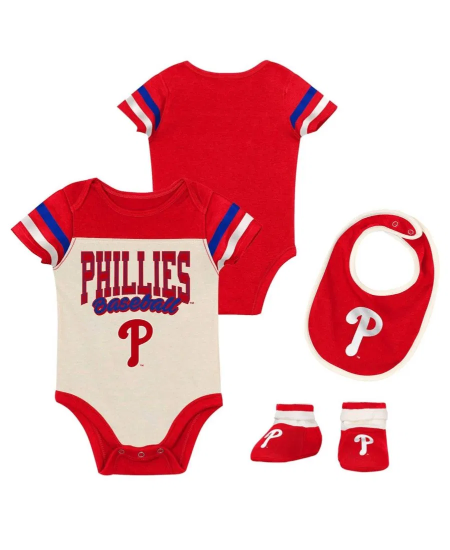 Комплект из трех предметов: боди, слюнявчик и пинетки Philadelphia Phillies Up One Outerstuff, Red