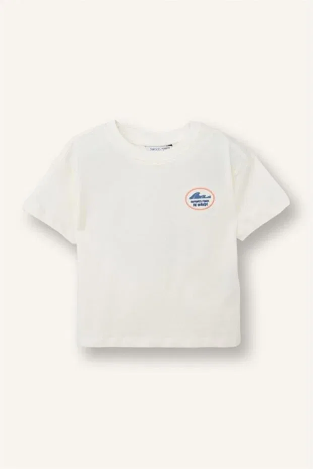 Детская футболка для мальчиков с принтом Oversized Palm Tree Patterned Defacto, Off White — фото 3