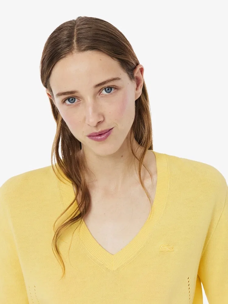 Свитер LACOSTE Light Cotton V-образный вырез, Lemon — фото 2
