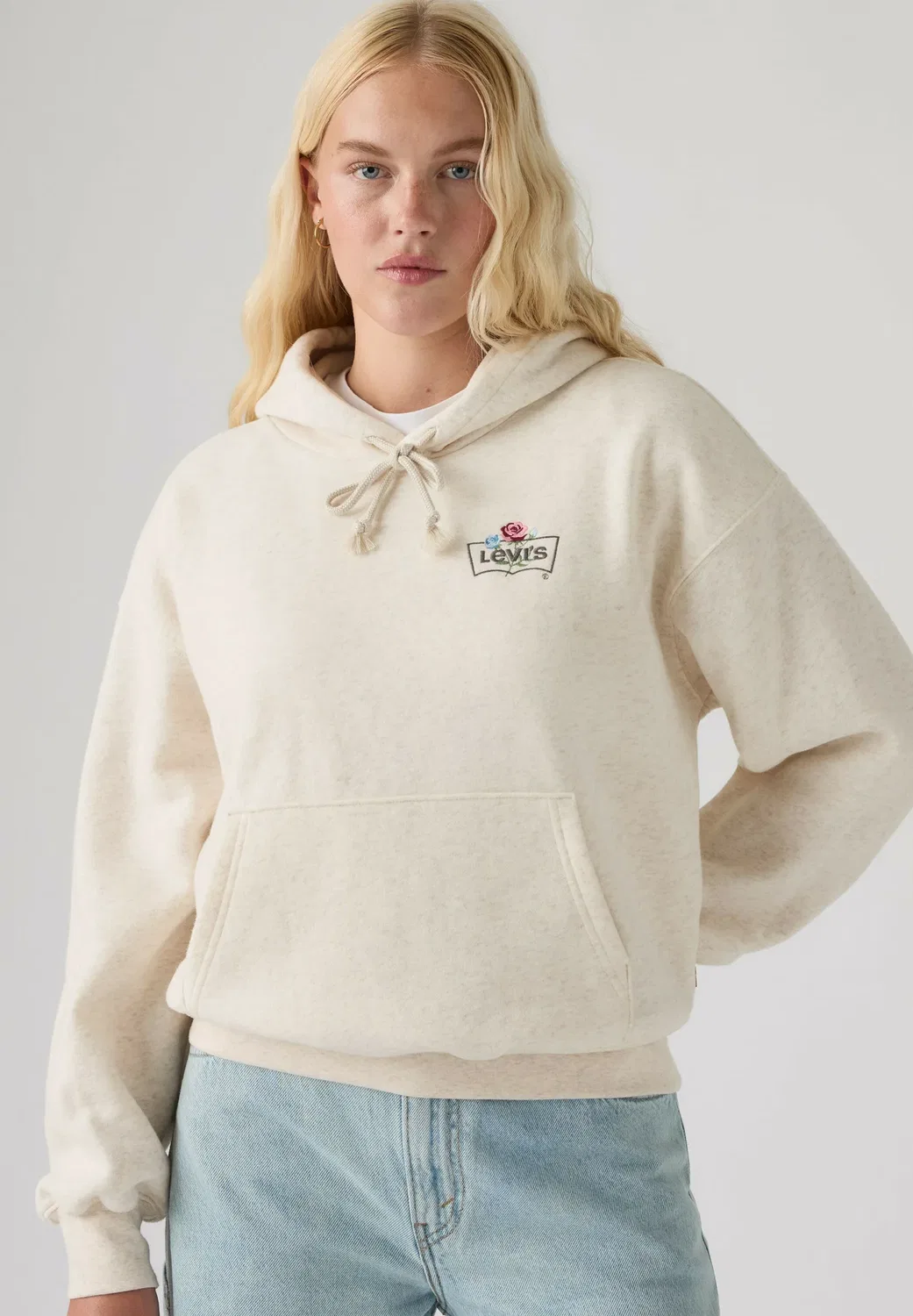 Худи Gr everyday 2.0 с черно-белой вышивкой - худи Levi'S, Hoodie Bw Embroidery Oatmeal Heather Grey - Neutra — фото 4