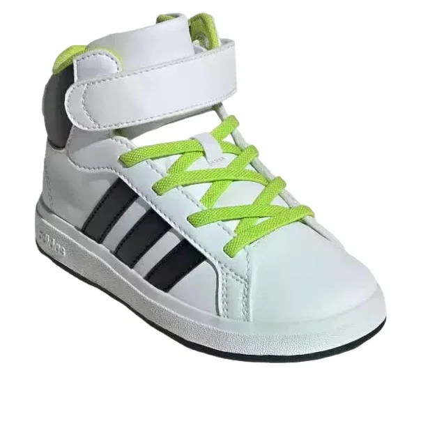 Детские кроссовки с кожаным верхом Grand Court Mid 'White Black Volt' adidas, White/Black/Volt — фото 3