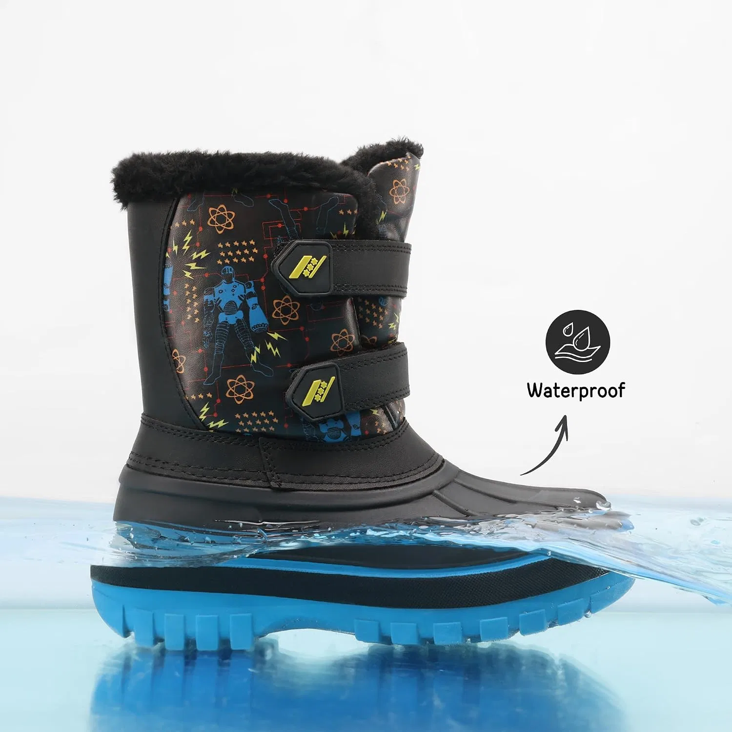 Детские зимние водонепроницаемые снежные ботинки DREAM PAIRS, Black/Royal — фото 4