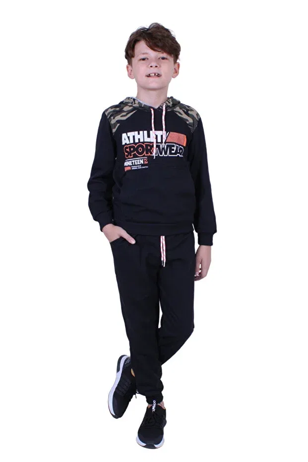 Детский спортивный комплект для мальчиков с принтом Fyk Kids, Khaki-Grey-Black — фото 2