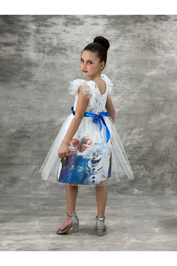 Детское платье для девочек с принтом Elsa girl dress white color Esmacamoda, White — фото 2