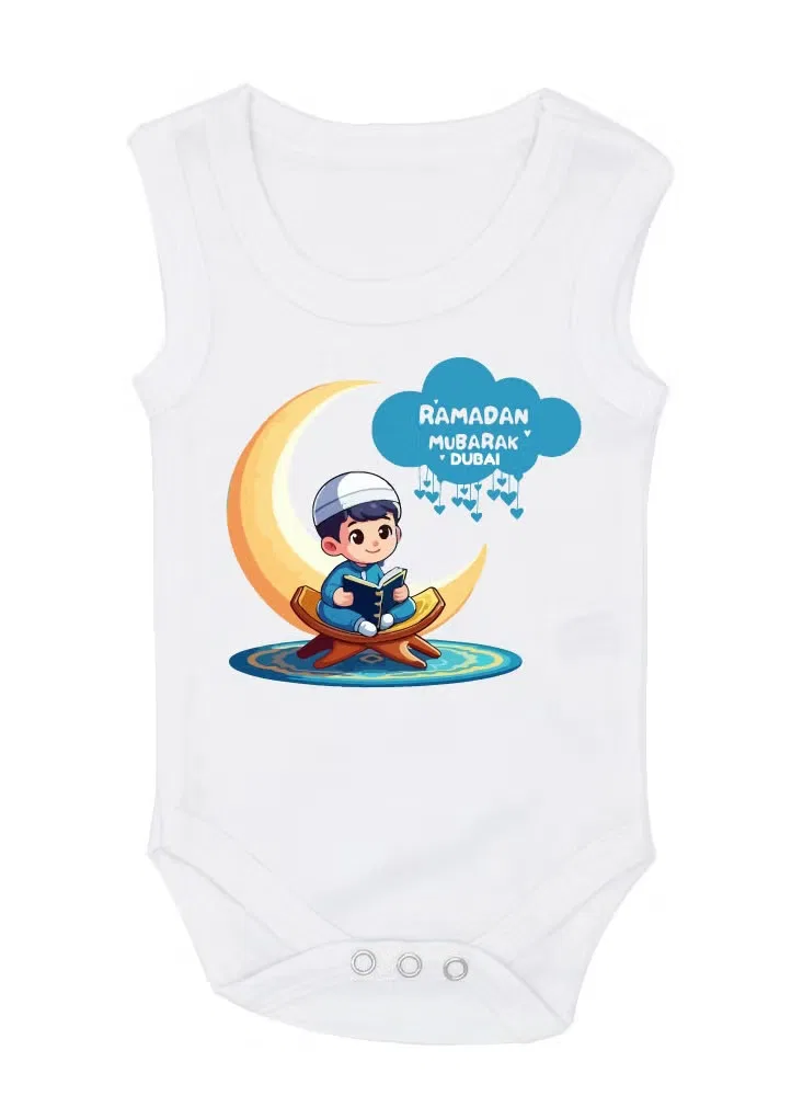 Боди-комбинезон без рукавов с принтом My First Ramadan Dubai Printshop4Me, белый