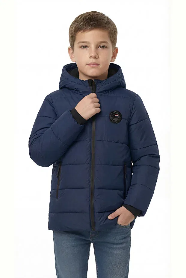 Детское зимнее пальто для девочек с капюшоном Qawwa, Navy Blue — фото 2