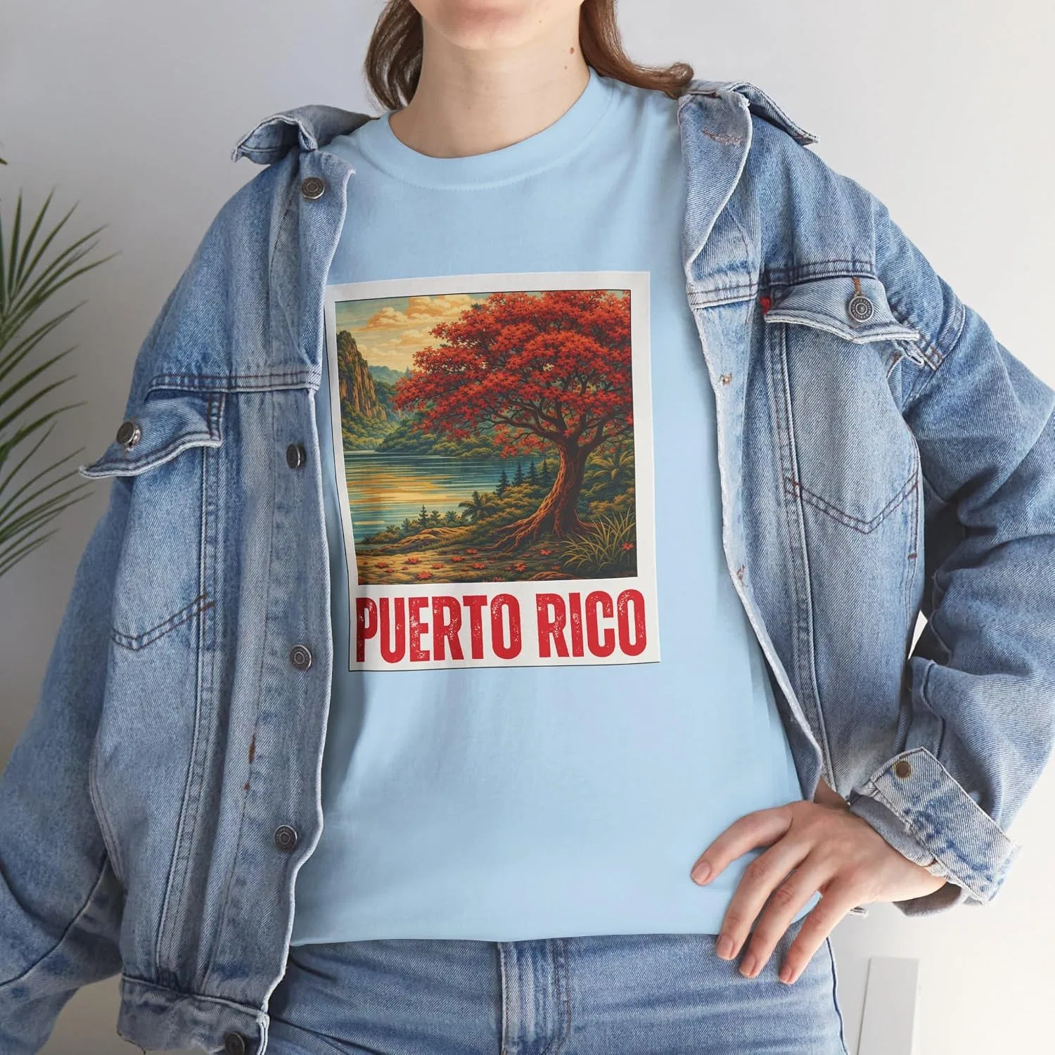 Мужская футболка с принтом Puerto Rico Scenic Boricua Heritage Mountain Flamboyan, светло-синий — фото 2