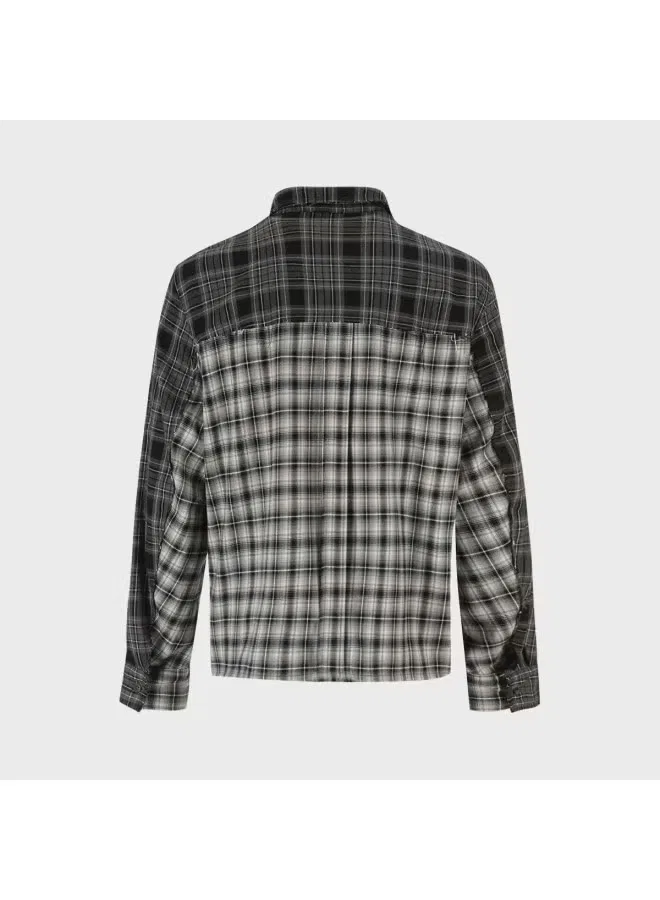 Рубашка с длинным рукавом в клетку с большими карманами Zara, черно-серый — фото 3